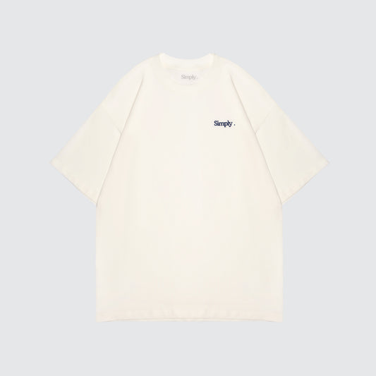 Simply . Men's Oversized Embroidery T Shirt (Cream) [250 gsm]