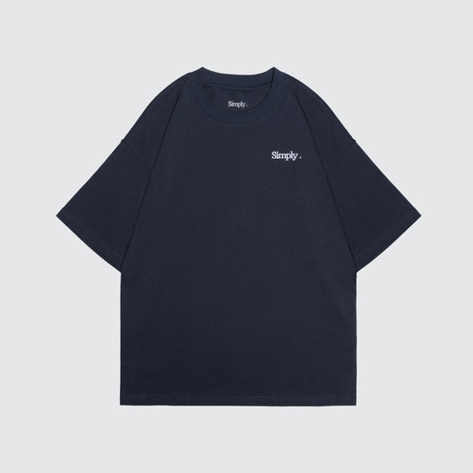 Simply . Men's Oversized Embroidery T Shirt (Navy) [250 gsm]